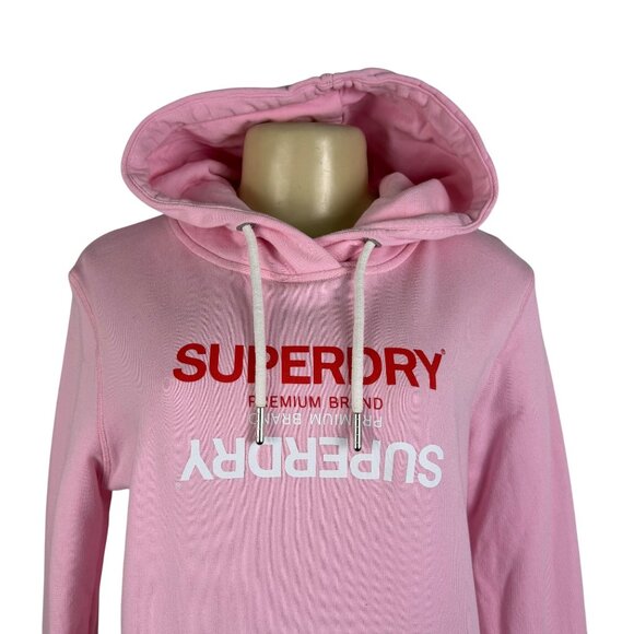 Superdry Women’s Pink Cotton Hoodie Logo Pullover Sweater Size 6 - Picture 4 of 11